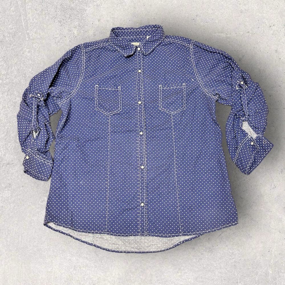 Schmidt Workwear For Her Shirt Women's‎ XL Blue Long Sleeve Casual Pearl Snaps